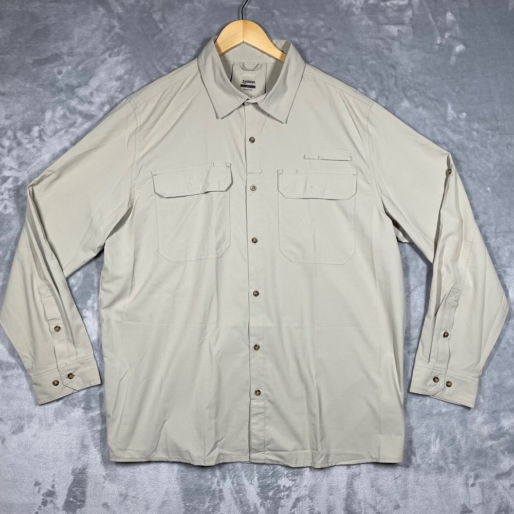 33000ft Mens XXL Long Sleeve Button Up Shirt Beige Utility Pocket Casual Work